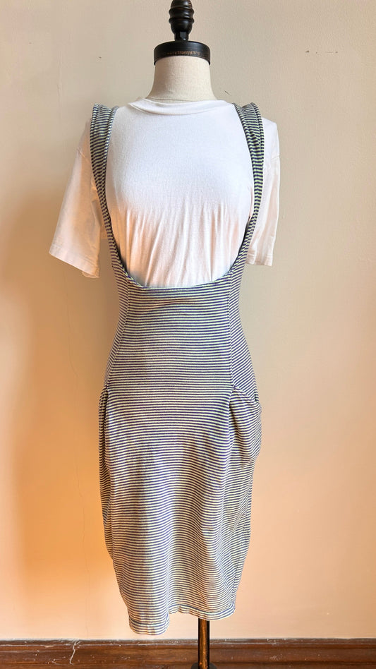 1980s tee + striped suspenders skirt set, sz. small