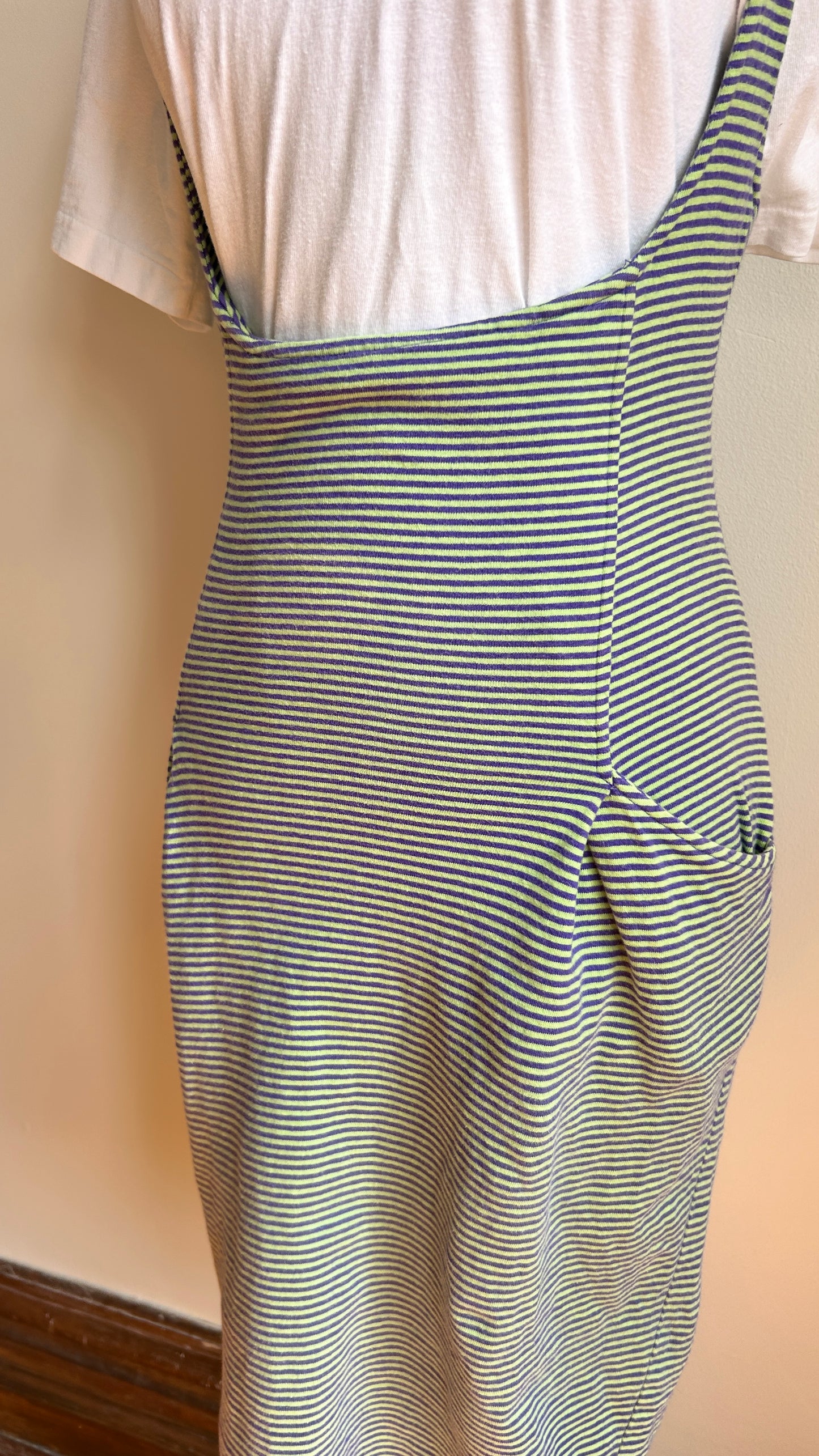 1980s tee + striped suspenders skirt set, sz. small