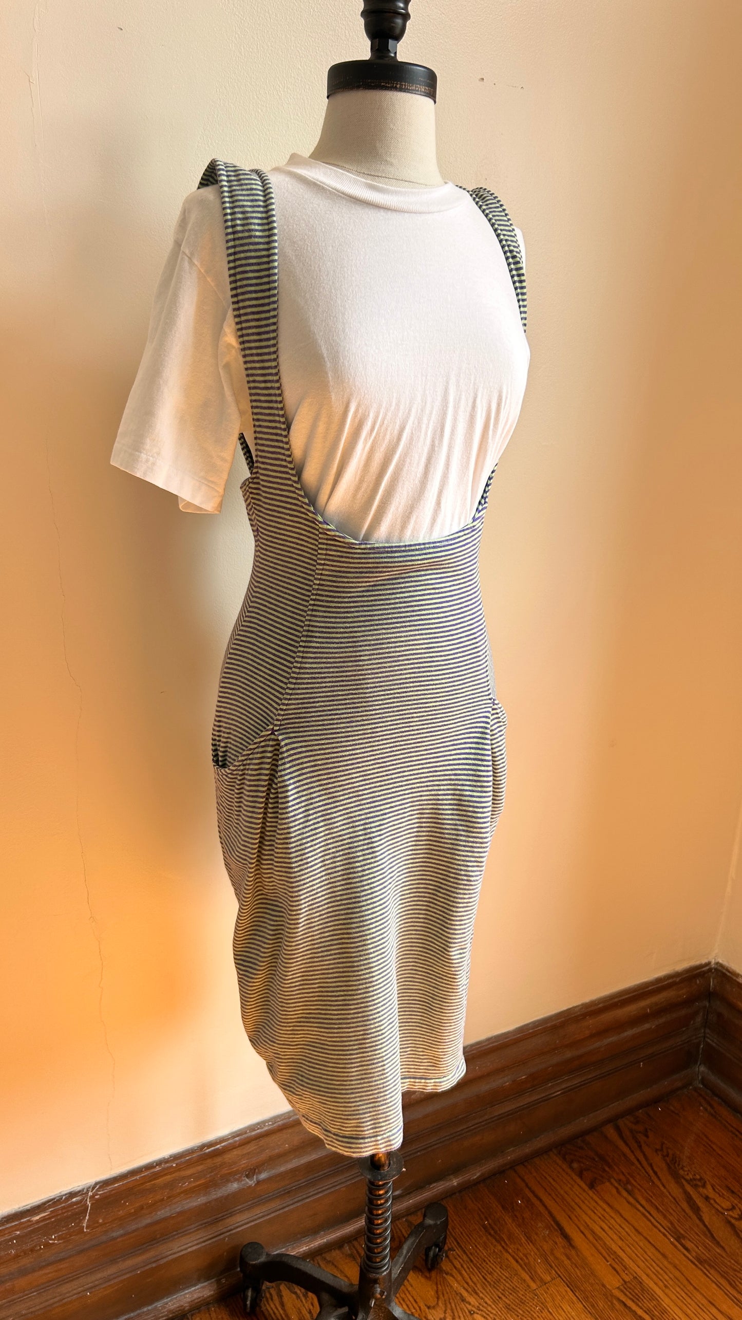 1980s tee + striped suspenders skirt set, sz. small