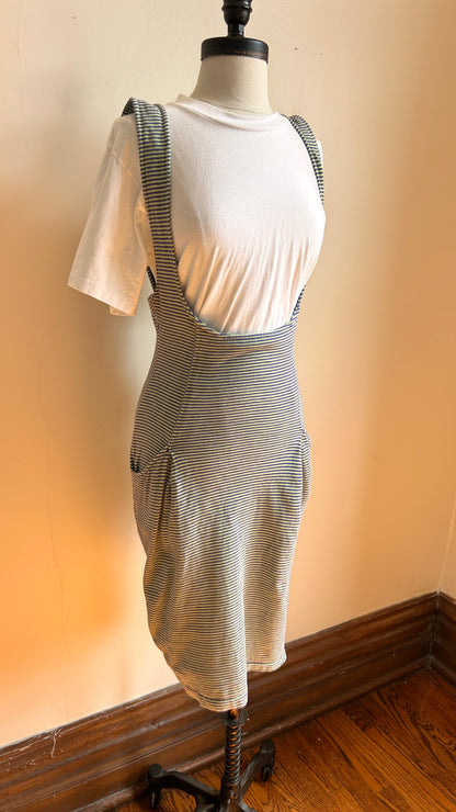 1980s tee + striped suspenders skirt set, sz. small