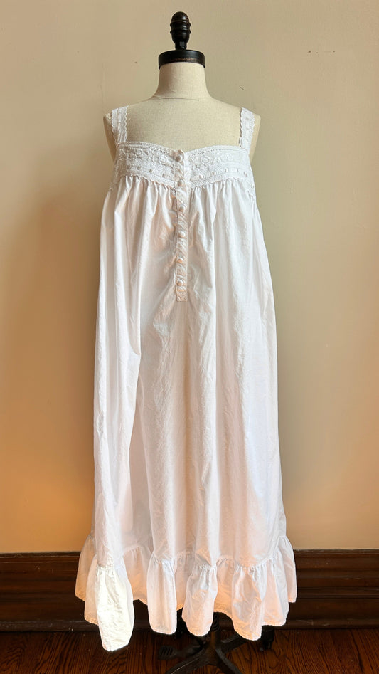 1990s white embroidered slip dress, sz. large