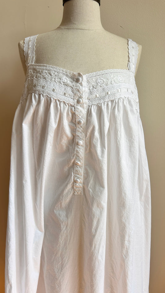1990s white embroidered slip dress, sz. large