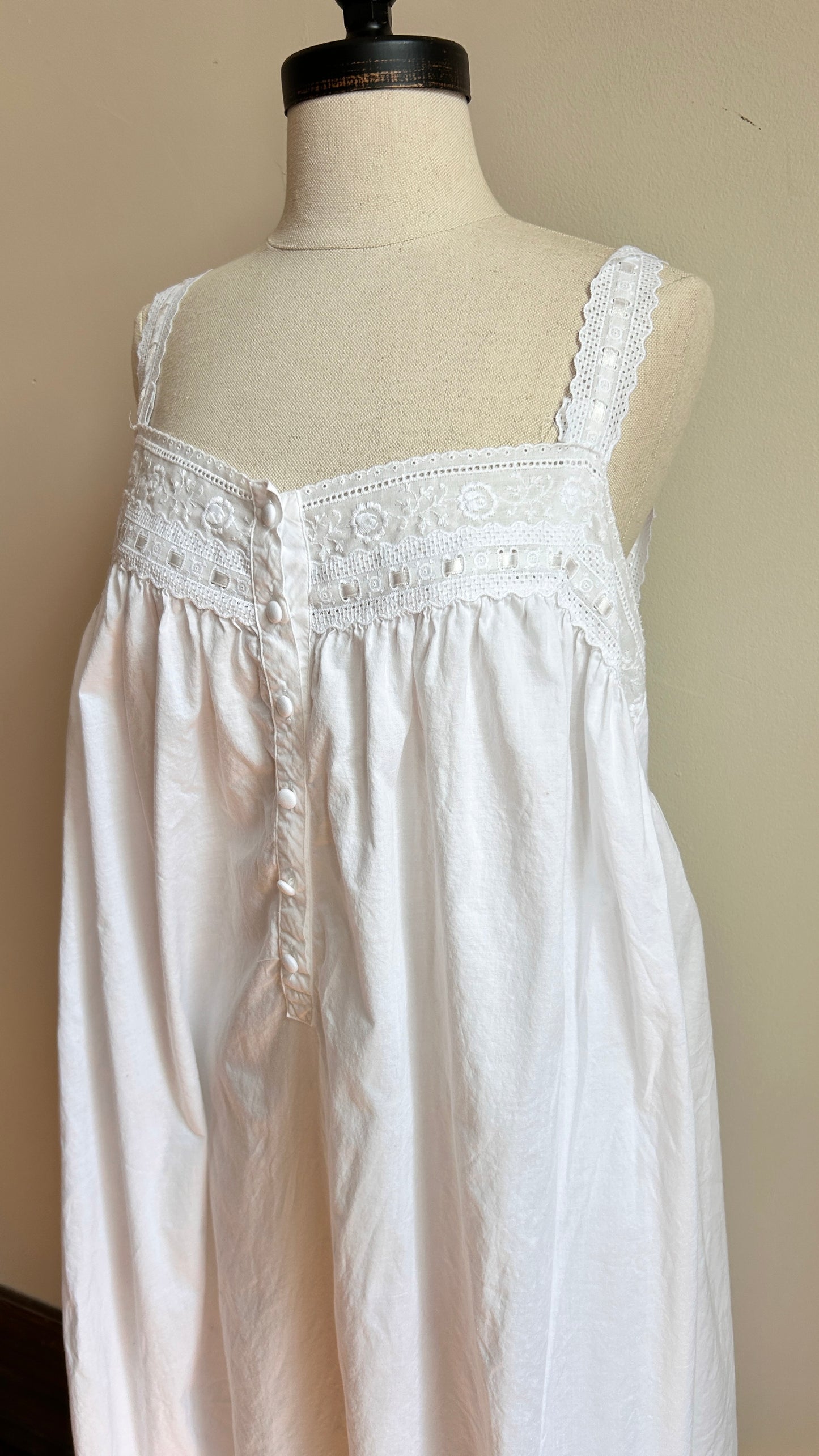 1990s white embroidered slip dress, sz. large