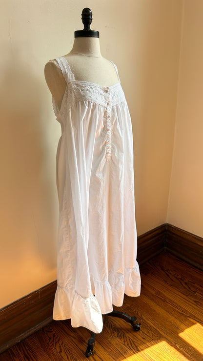 1990s white embroidered slip dress, sz. large