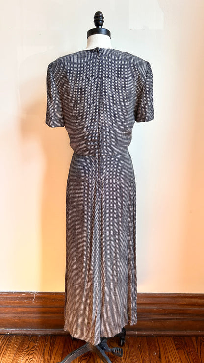 1990s layered black + white patterned maxi dress, sz. small
