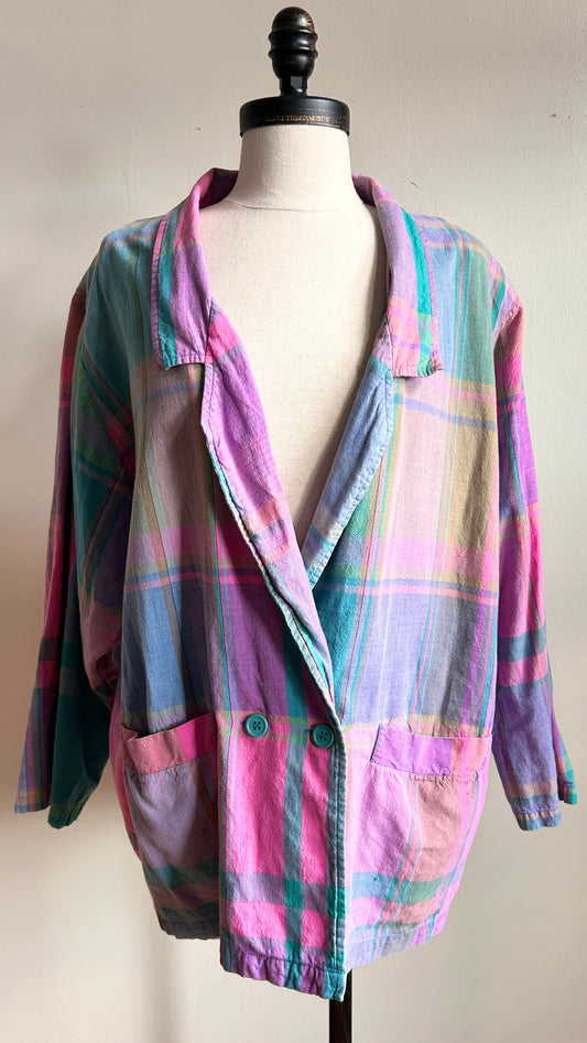 1990s multicolor plaid lightweight blazer, sz. 1X