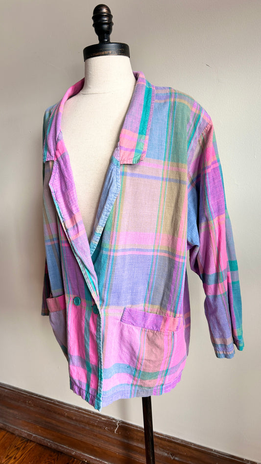 1990s multicolor plaid lightweight blazer, sz. 1X