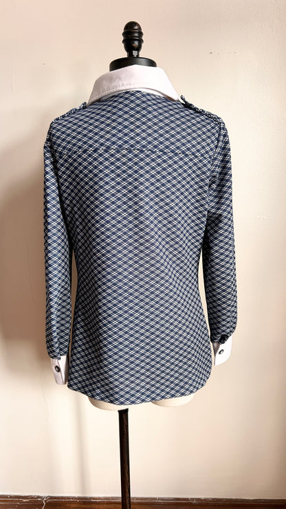1970s navy plaid dagger collar shirt, sz. medium
