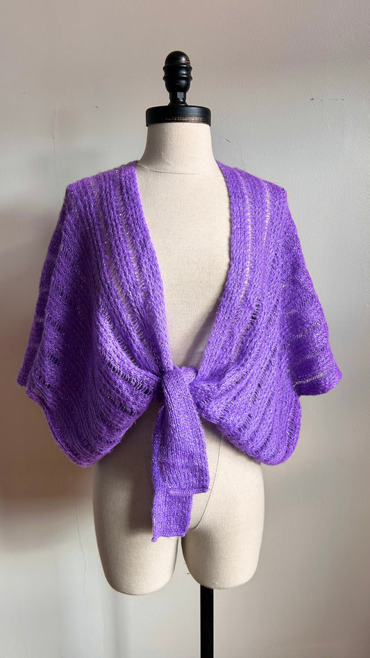 1990s purple knit shawl, open size