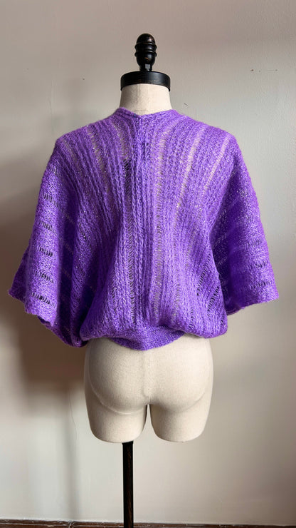 1990s purple knit shawl, open size