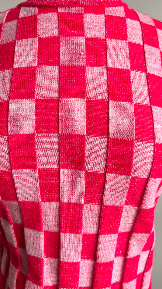 1970s red checkered knit top, sz. medium