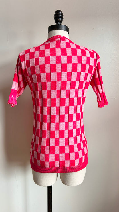 1970s red checkered knit top, sz. medium