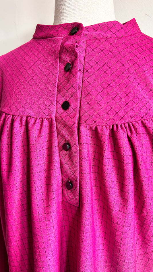 1980s magenta + black grid pattern blouse, sz. 3X