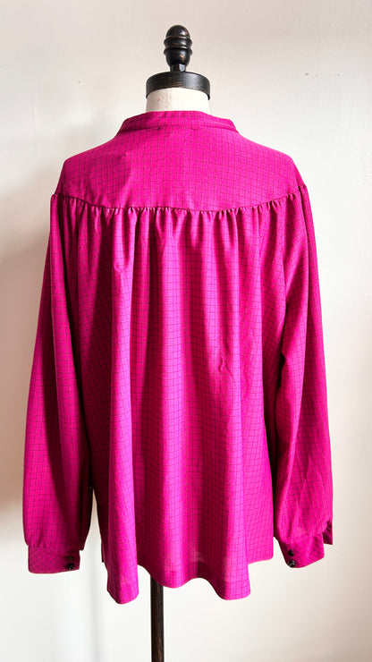 1980s magenta + black grid pattern blouse, sz. 3X