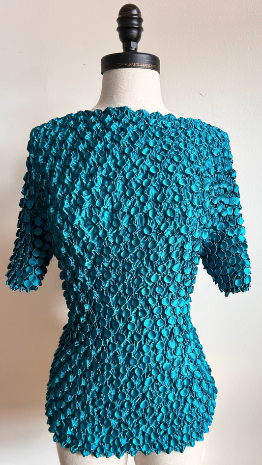 1990s teal popcorn top, sz. medium/large