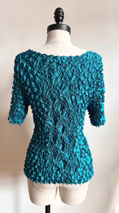 1990s teal popcorn top, sz. medium/large