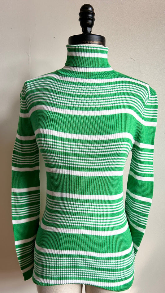 1980s green + white striped turtleneck top, sz. medium