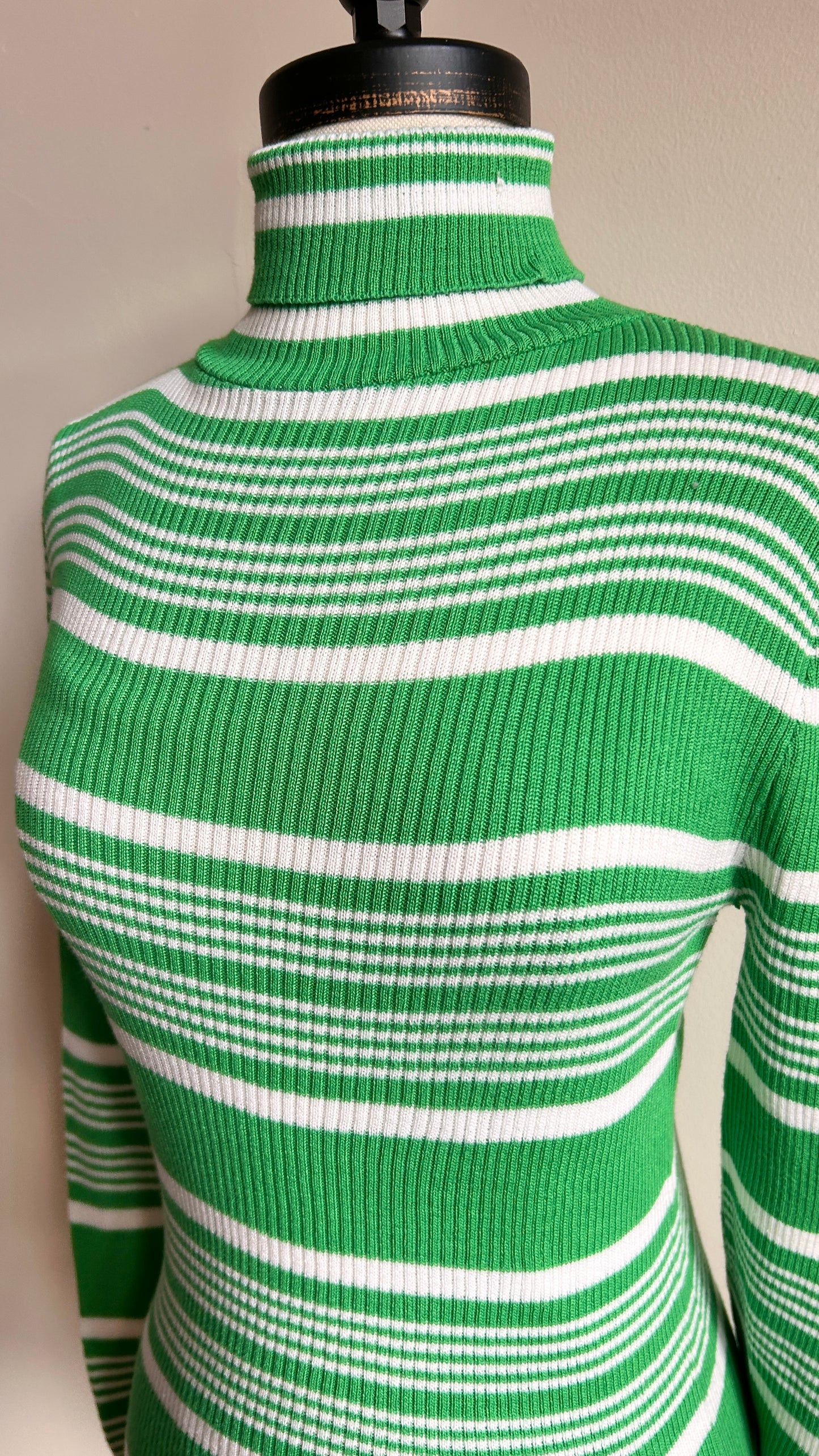 1980s green + white striped turtleneck top, sz. medium