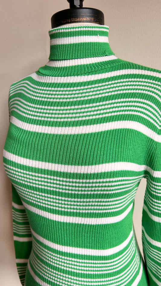 1980s green + white striped turtleneck top, sz. medium