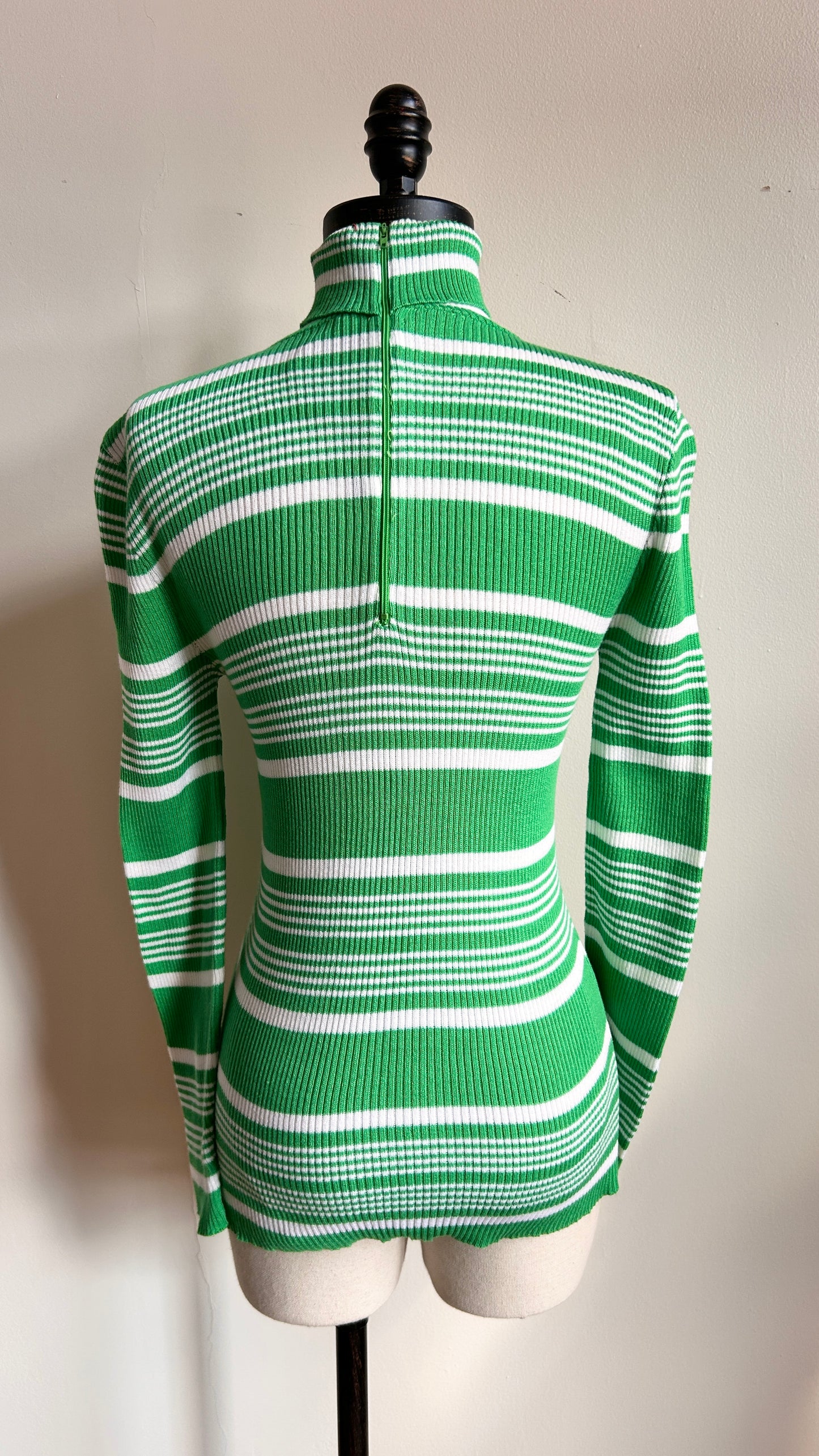 1980s green + white striped turtleneck top, sz. medium