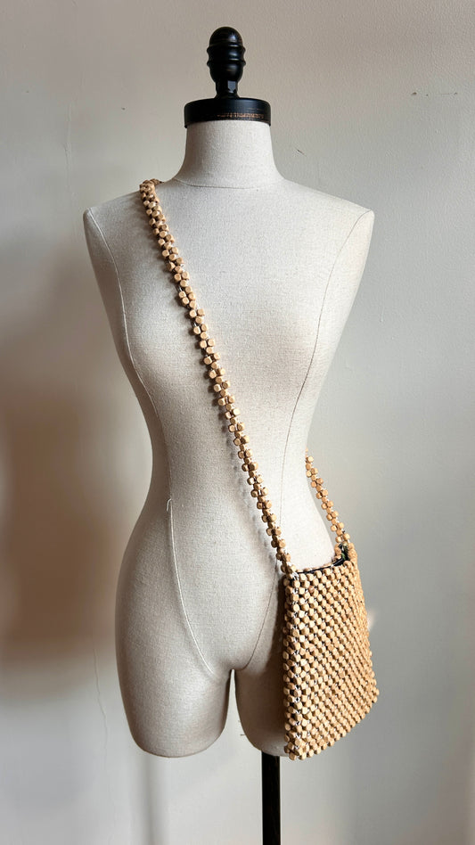1990s woven wood bead shoulder bag