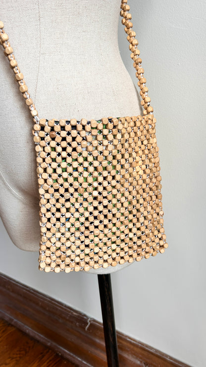 1990s woven wood bead shoulder bag