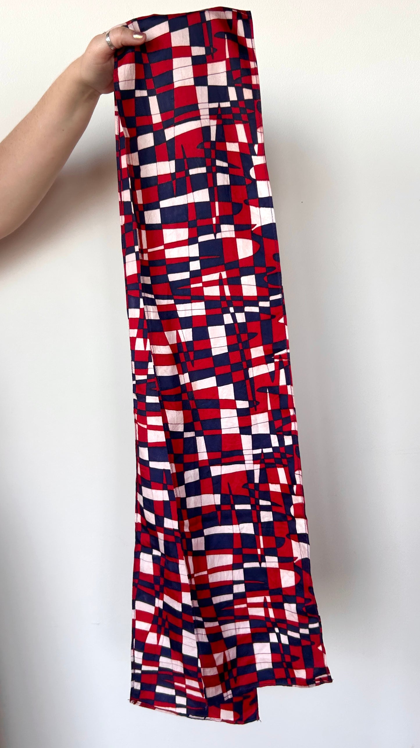 vintage navy + red geometric pattern rectangle scarf