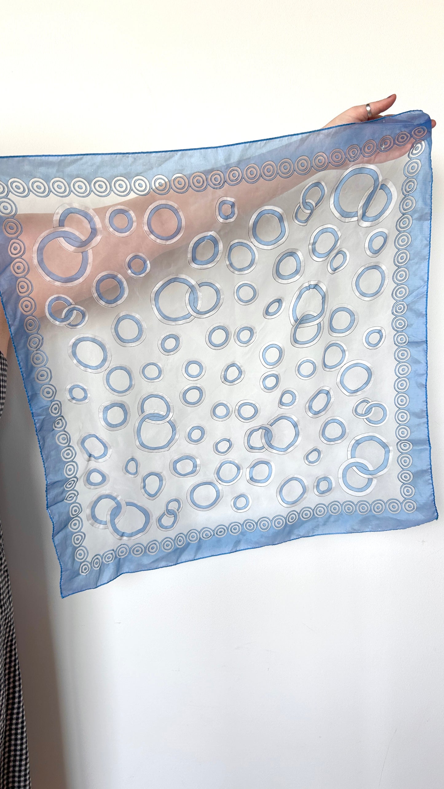 vintage sheer blue + white circle pattern square scarf