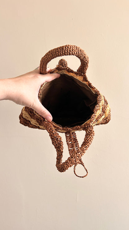 1970s brown + tan woven handbag