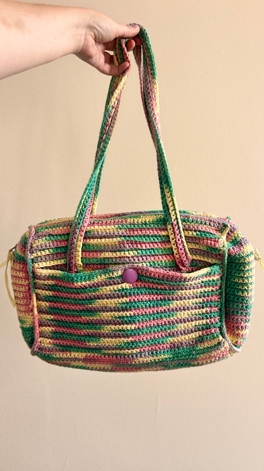 vintage handmade pastel crochet shoulder bag
