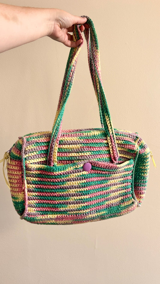 vintage handmade pastel crochet shoulder bag