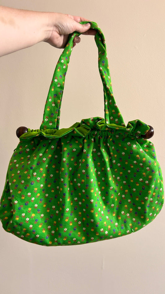 1960s green floral handbag