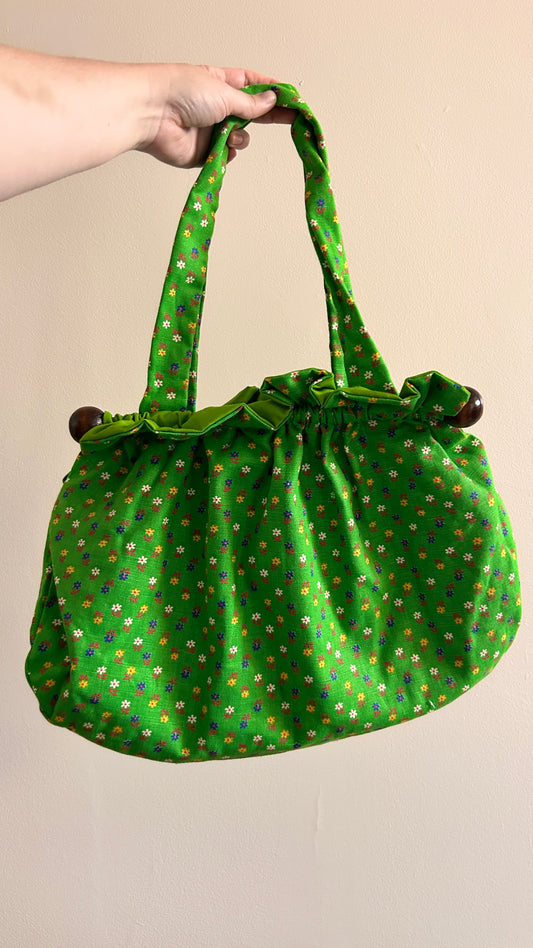 1960s green floral handbag