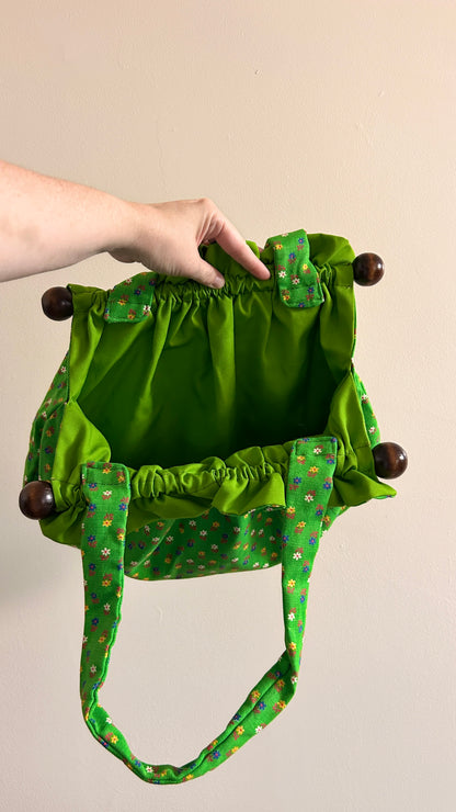 1960s green floral handbag