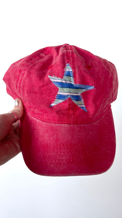 scrap fabric baseball cap ~ red with star