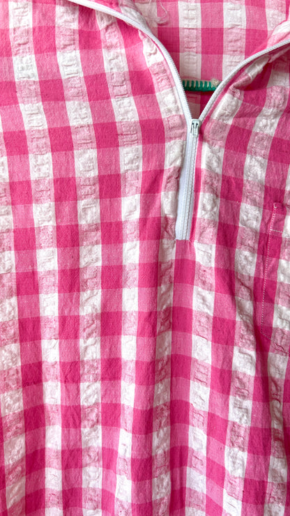 1980s pink + white gingham zip-up top, sz. medium