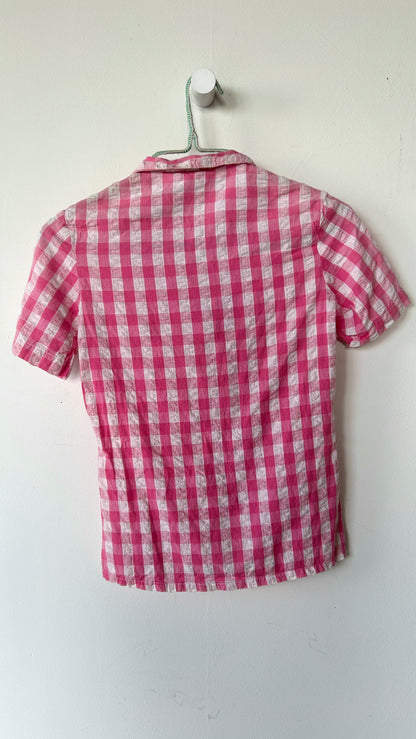 1980s pink + white gingham zip-up top, sz. medium