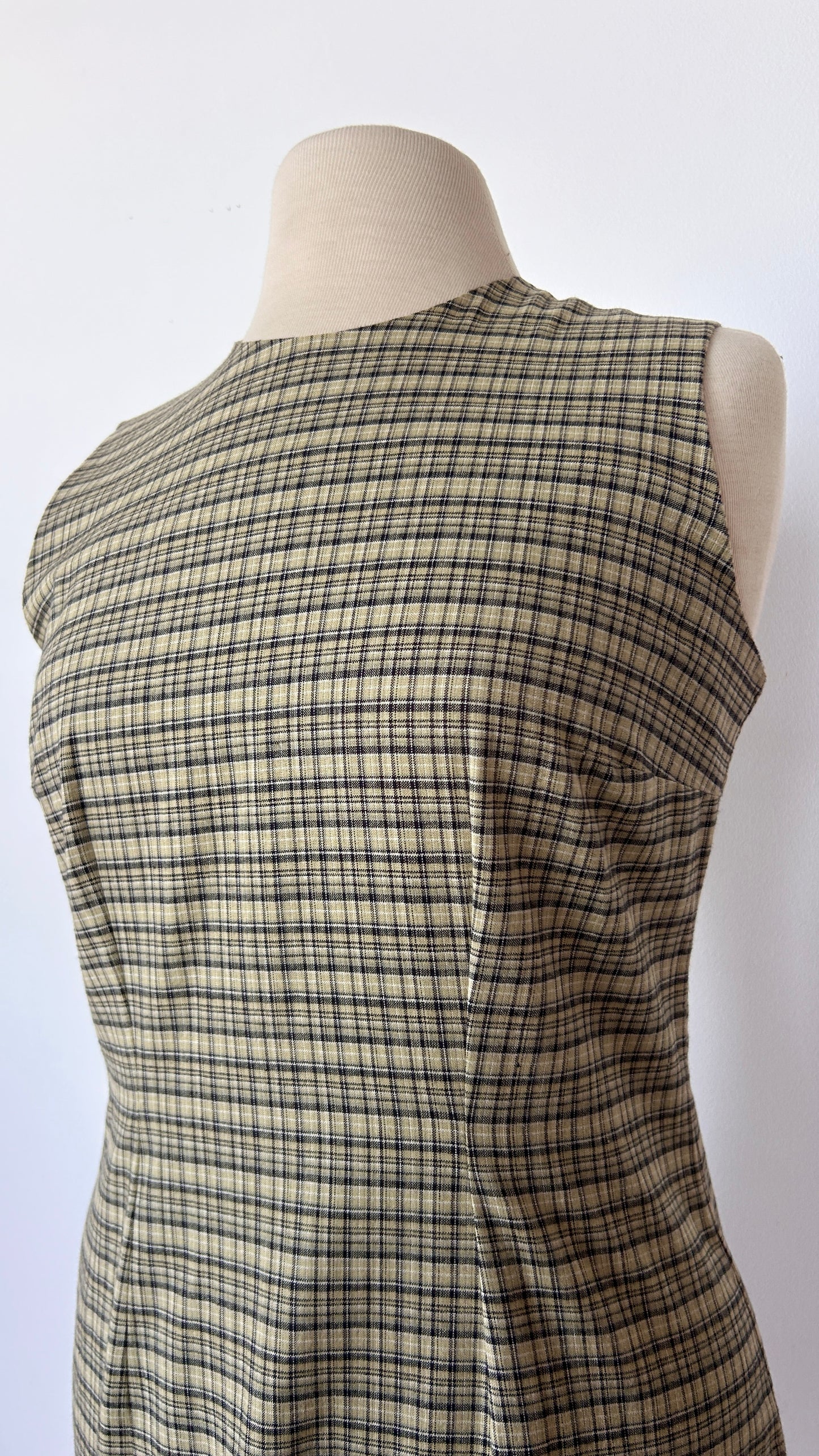 1990s sage green plaid mini dress, sz. small