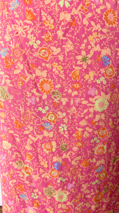 1990s pink illustrated floral maxi skirt, sz. medium