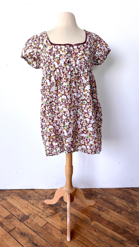 2000s brown mod floral mini dress, sz. large