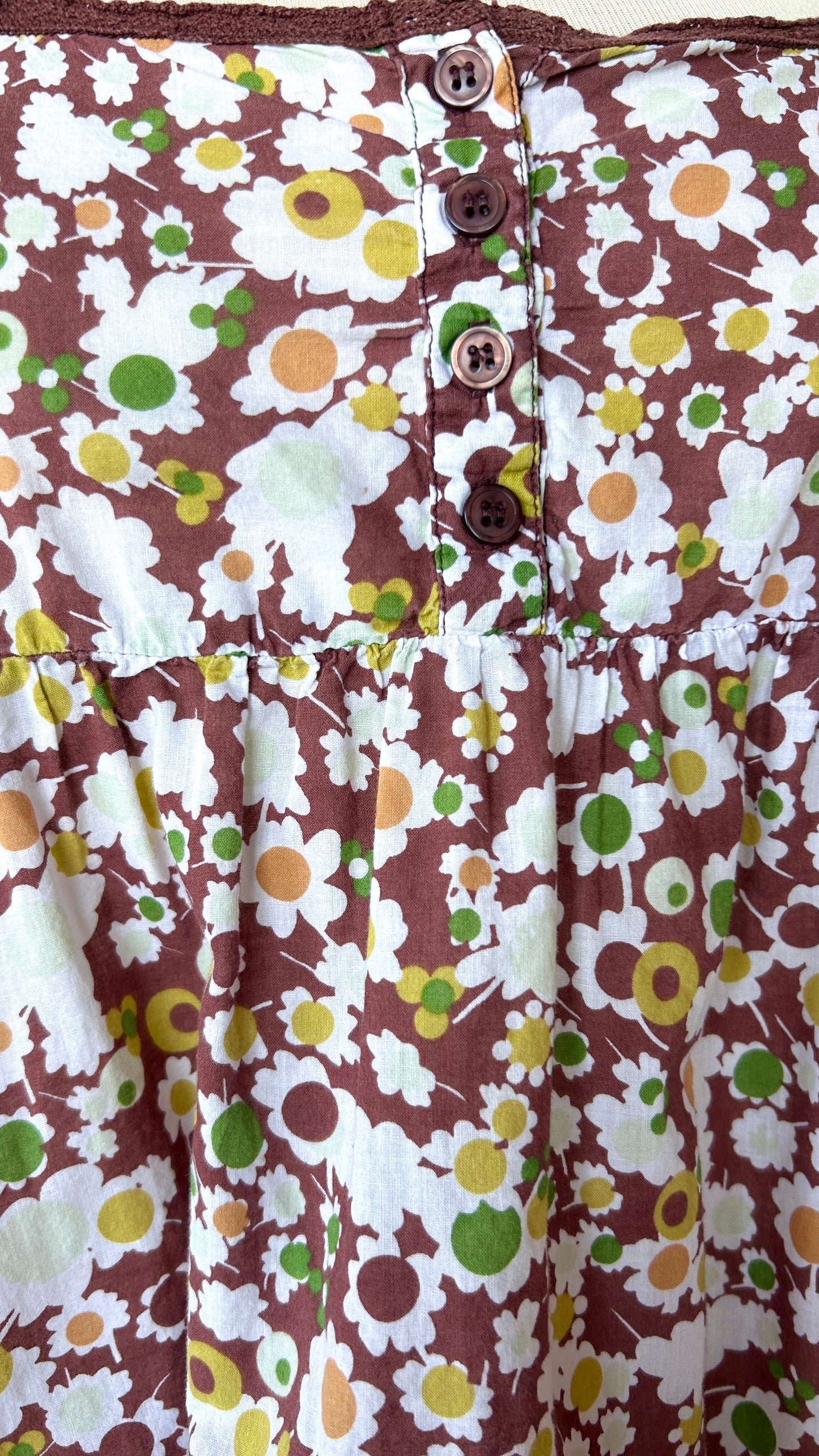 2000s brown mod floral mini dress, sz. large