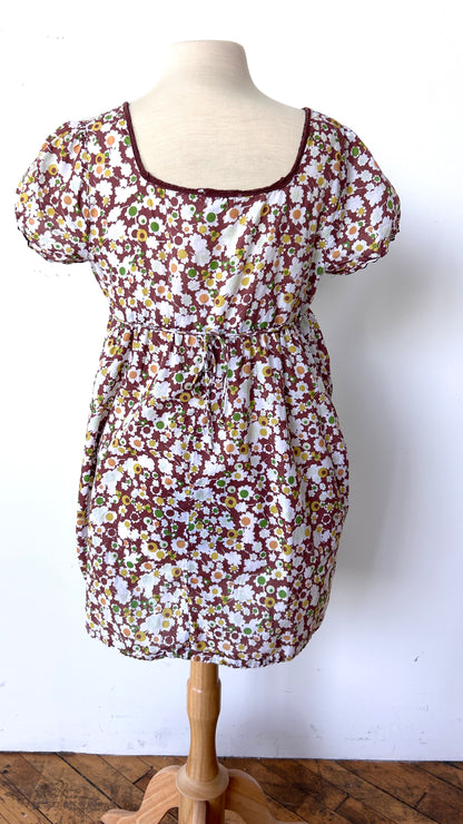 2000s brown mod floral mini dress, sz. large