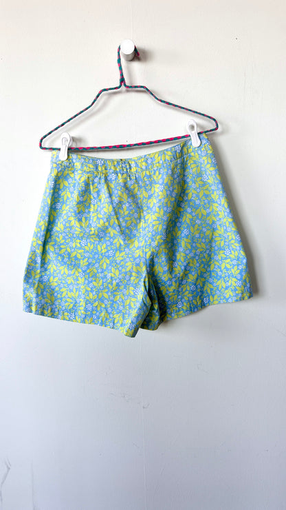 2000s blue + green leaf pattern skort, sz. medium