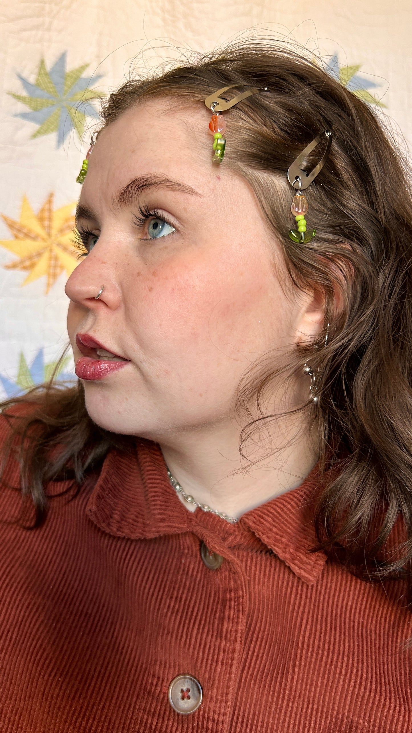 beaded flower dangle hair clips, set of 4