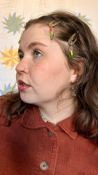 beaded flower dangle hair clips, set of 4