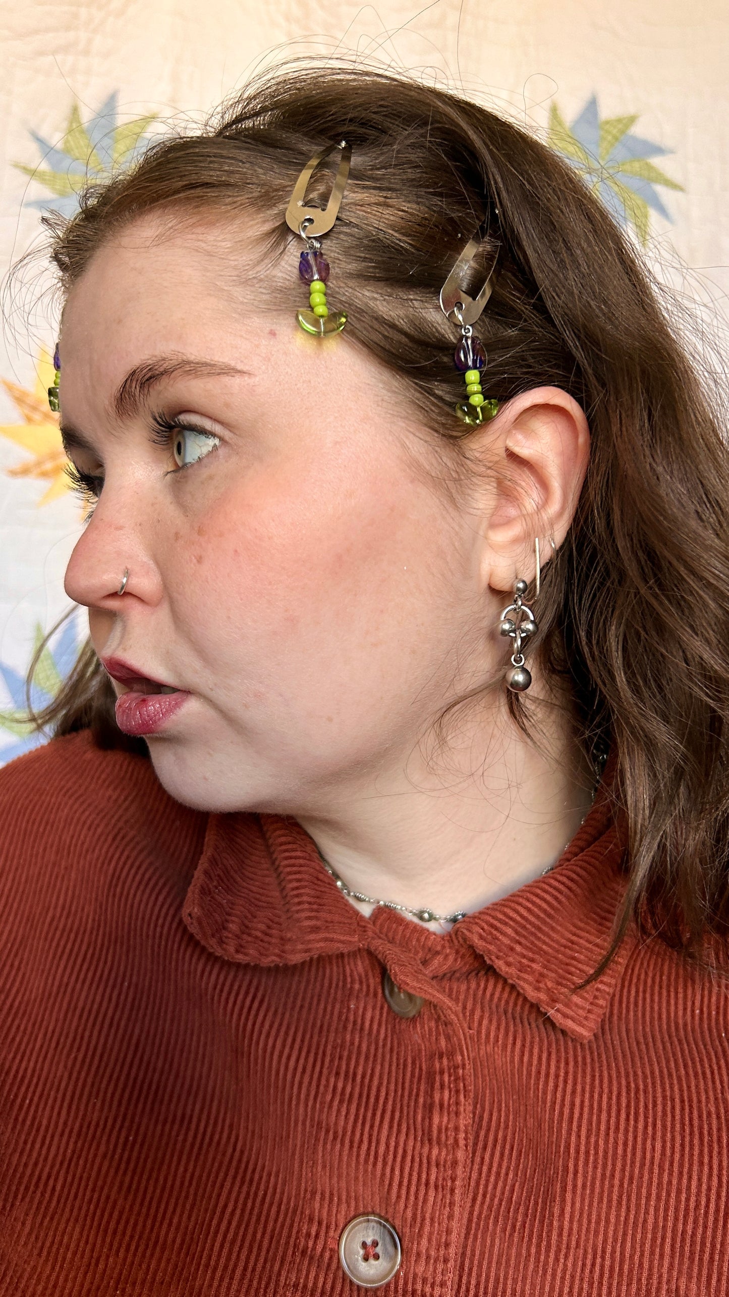 beaded flower dangle hair clips, set of 4