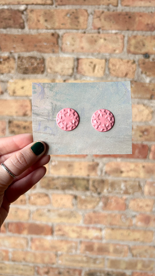 vintage pink floral circle stud earrings