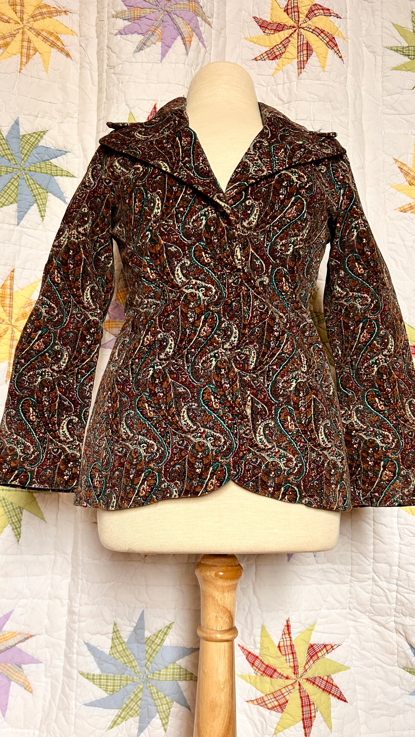 1970s brown velvet paisley jacket, sz. small