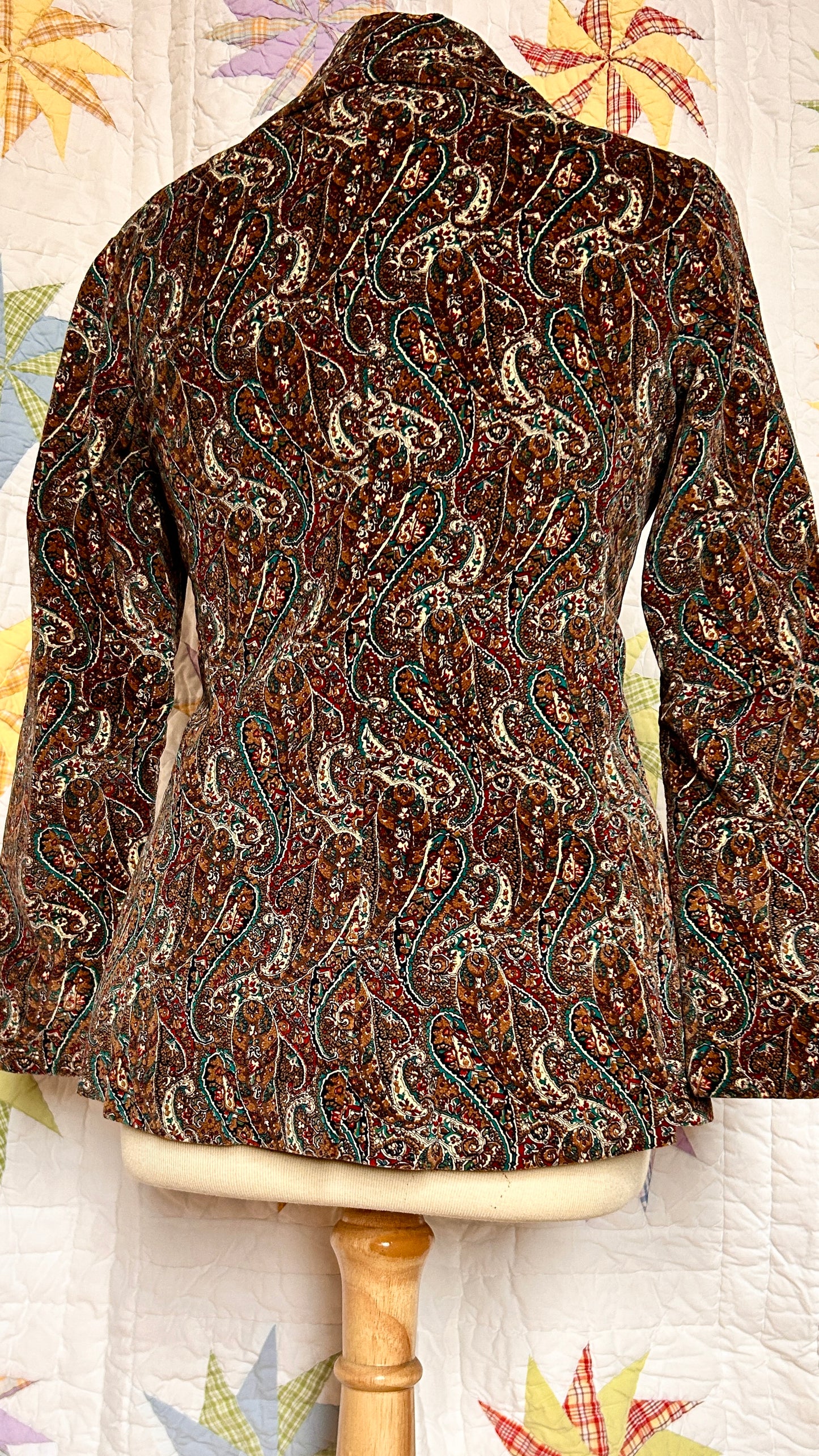 1970s brown velvet paisley jacket, sz. small