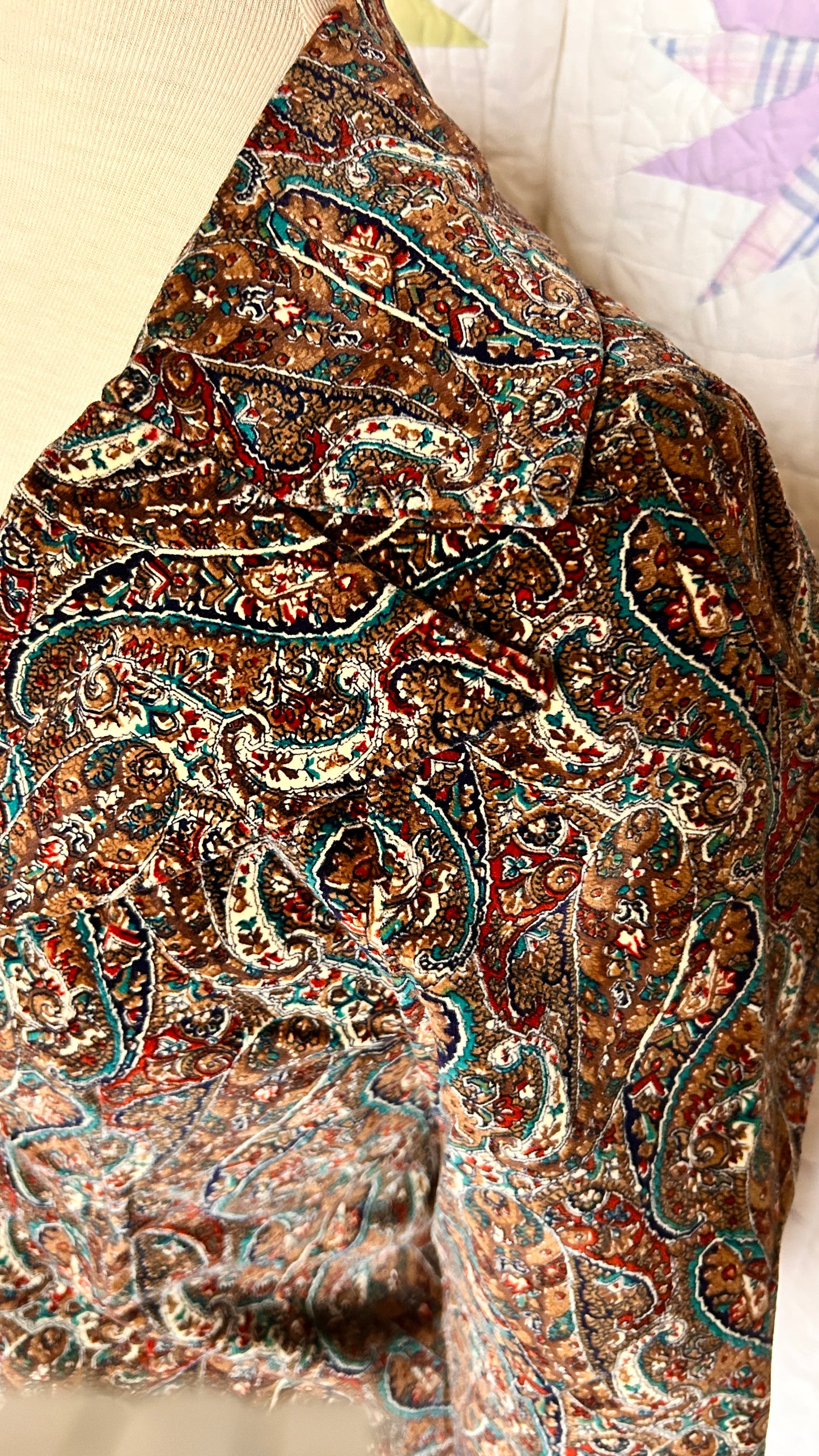 1970s brown velvet paisley jacket, sz. small